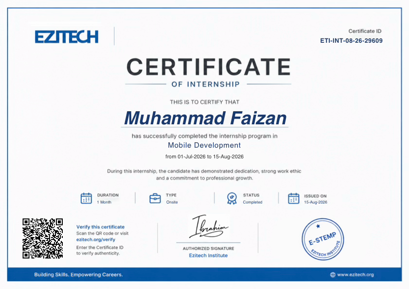 Certificate of Internship — Mobile Development